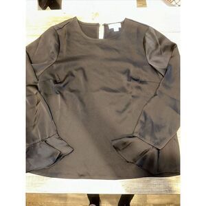 CeCe Women's Long Sleeve Ruffleblack Top. Size Medium 100% Polyester. NWOT. 7